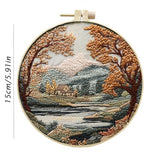 SCECALA 4 Pack Embroidery Kit for Beginners - Nature Landscape Beginner Embroidery Kit for Adults with Embroidery Pattern, Hoop, Complete Supplies DIY Craft for Adults Sewing Hobby, 1pc Hoops