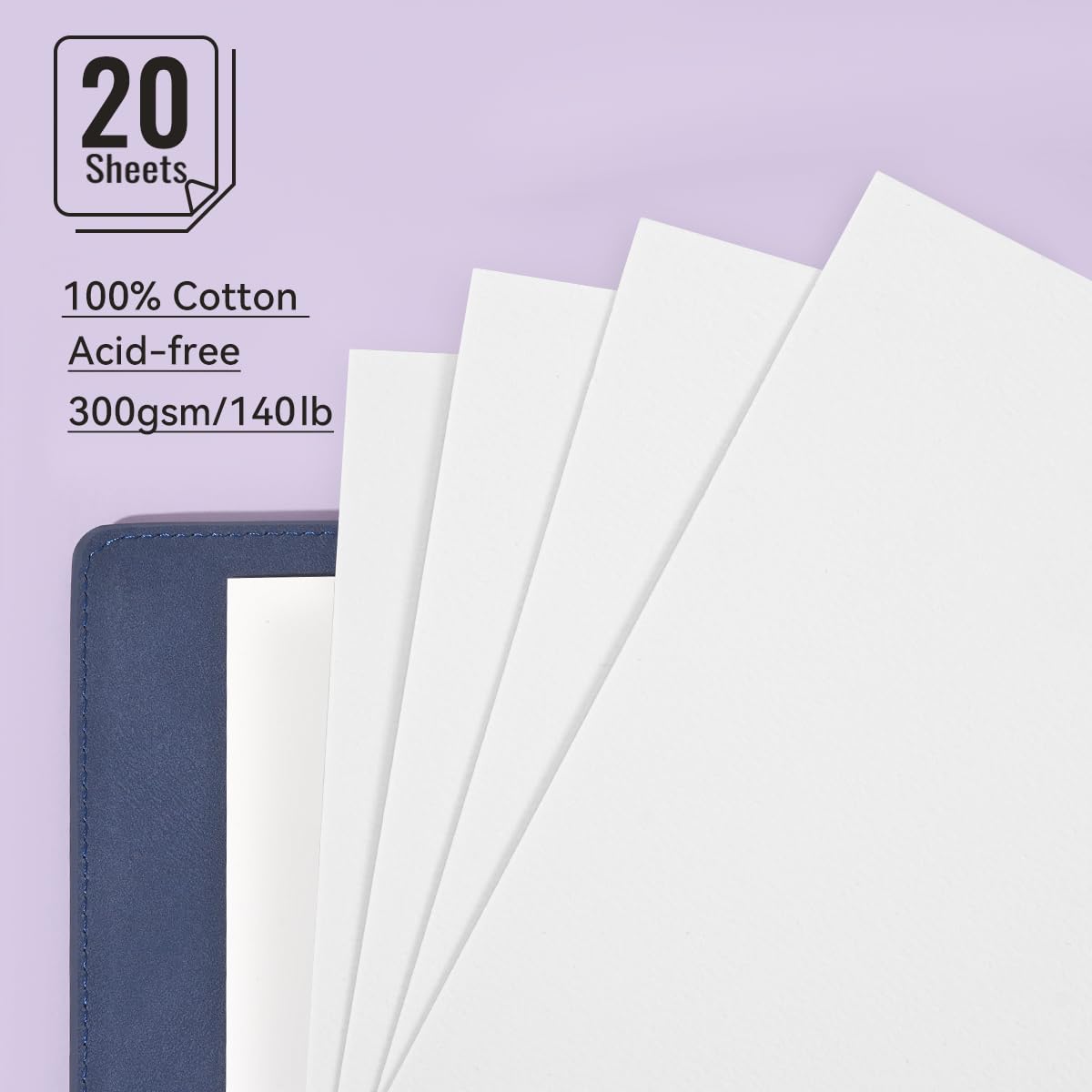 Lightwish Watercolor Sketchbook,100% Cotton Acid Free Watercolor Journal,300gsm/140lb Hot Press Watercolor Paper for Artists,Adults,Students,20 Sheets,9.25 * 6.3 Inches LIGHTWISH