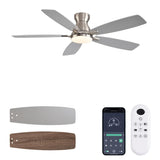 JSAITEE Ceiling Fans with Lights, 52 Inch Low Profile Ceiling Fan with Light and Remote Control, Flush Mount, DC Reversible Motor, Noiseless, Nickel 6 Speeds Ceiling Fan for Bedroom JSAITEE