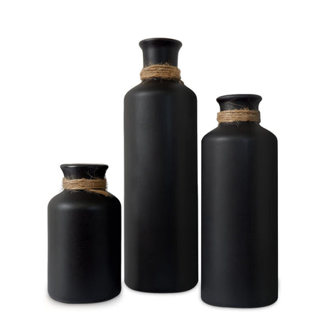 Matte Black Ceramic Vase Set, 3 Small Rustic Decorative Vases for Modern Farmhouse Office Home Decor, Living Room Centerpieces Decoration for Table Mantel Entryway Shelves Decor Egobasic