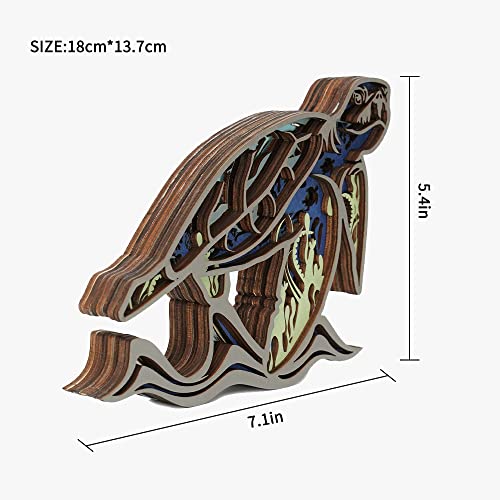 Tivisiy 3D Wooden Animals Carving, Sea Turtle Cabin Decor Wooden Animal Statues Rustic Wall Decor Art for Home Bedroom Farmhouse Room Mountain Wall Decor for Birthday Gifts