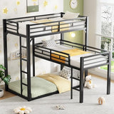 PVWIIK Heavy Duty L-Shaped Triple Bunk Bed for Kids Bedroom,Twin Over Twin Over Twin Metal Bunkbeds with Ladder & Safety Guardrail,Easy Assembly Metal Bed Frame, Black PVWIIK