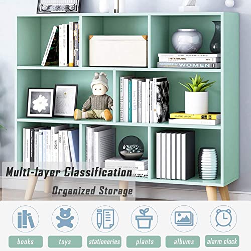 IOTXY Tiffany Green 3-Tier Wooden Bookcase with Open Shelves and Legs - WoodArtSupply