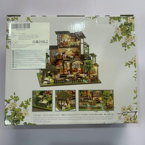 Foyucool Miniature House Kit, Tiny House Kit with Light, DIY Mini House Building Kits for Adults to Building, Unique Gift for Birthday Christmas, Bamboo Spring Courtyard Foyucool