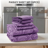 Ultra Soft Wrinkle-Free Microfiber Paisley Queen Sheet Set, Breathable Boho Bed Sheet Set – 16" Deep Pocket Fitted Sheet, Flat Sheet & 4 Pillowcases, Juegos de Sábanas, OEKO-TEX - Purple LDC LUX DECOR COLLECTION