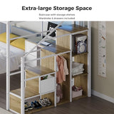 Kikihouse Full Over Twin Loft Bunk Bed with Desk, Stairs, Drawers & Storage Shelves, L-Shaped Metal Bunk Bed with Charging Station & LED Light for Kids, Teens, Adults (Full Over Twin) Kikihouse
