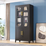 GAIOUS Metal Storage Cabinet with 2 Glass Doors, 71" Tall Lockable Cabinet with Adjustable Shelves, Black Steel Versatile Storage Cabinets for Home Office Garage Gym School GAIOUS
