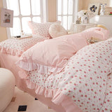 EAVD French Style Garden Pink Floral Comforter Set Full Girls Fluffy Soft Microfiber Chic Shabby Floral Bedding Set with 2 Pillowcases Fresh Ruffled Botanical Comforter Set for All-Season EAVD