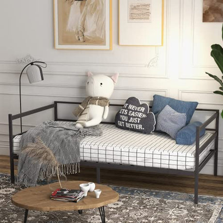 KOMFOTT Metal Daybed Frame Twin Size, Heavy-Duty Steel Slats Support Sofa Bed, Platform Mattress Foundation, Multifunctional Platform Bed Frame, Day Bed for Living Room & Guest Room KOMFOTT