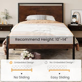 SHA CERLIN 14 Inch Twin Size Metal Platform Bed Frame with Wooden Headboard and Footboard, Mattress Foundation, No Box Spring Needed, Large Under Bed Storage, Heavy Duty Slats Support, Mahogany SHA CERLIN