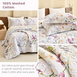 Sanracie 100% Cotton Quilt King Bedding Set(110"x98")-Floral Quilted Bedspreads Set,3pcs Yellow Wild Flower Botanical Printed Pattern Quilt Bedding Coverlet Summer Soft Lightweight Aesthetic Bedding Sanracie