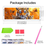 VAIIEYO Large Diamond Art Kits for Adults Tiger, Diamond Art Animal, Large Diamond Painting Kits Full Drill Round Rhinestone Craft Canvas for Home Wall Decor Gift 12x31 inch VAIIEYO