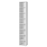 Bamjoy 71 Inches Tall Narrow Bookshelf, 8-Tier CD DVD Slim Media Tower Rack, Corner Bookcase with Adjustable Shelves, Skinny Cubes Bookshelves for Home Office Small Space, White Bamjoy