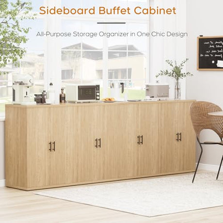 Yechen 94.6" Fluted Sideboard Buffet Cabinet with Storage and 8 Doors, Mordern Credenza Storage Cabinet with Adjustable Shelves, Media Console Table, for Living Room Dinning Kitchen/Oak(2 PCS) Yechen