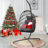 NICESOUL® Egg Chair Indoor Outdoor Patio Wicker Hanging Egg Chair Swing Egg Basket Chairs with Stand UV Resistant Cushions 350lbs Capacity for Outside Backyard Balcony Xmas Gift NICESOUL