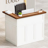 OUTGUAVA Reception Desk with Counter, Modern L Shaped Reception Desk with Storage Shelves, 52” Retail Counter for Checkout, Lobby, Office, Salon, White OUTGUAVA