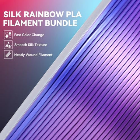 JAYO 3D Printer Filament Bundle, PLA Silk Filament Bundle Multicolor, Shiny Silk PLA Filament 1.75mm, Fast Color Change Rainbow, 250g Spool, 8 Rolls, 2kg in Total JAYO