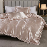 Silk Like Satin Bedding Twin Light Pink Duvet Cover Set Soft Silky Ruffle Comforter Cover Sexy Hotel Silky Bedding Sets 1 Duvet Cover 1 Pillowcase (Twin, Light Pink) Bedding_Dreamer