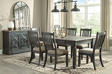 Signature Design by Ashley Tyler Creek Vintage Casual Dining Room Buffet Cabinet or Server with 3 Doors and Lattice Design, Wood, 36" High, Black & Gray Signature Design by Ashley