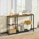HOOBRO Narrow Console Table, Sofa Table, 44.9" Skinny Entryway Behind Couch Table with Storage Shelves, Long Hallway Table for Living Room, Foyer, Hallway, Rustic Brown and Black BF86XG01 HOOBRO