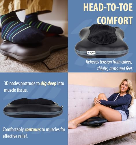 Zyllion Shiatsu Back and Neck Massager with Heat - 3D Electric Kneading Deep Tissue Massage Pillow for Muscle Pain Relief, Black, ZMA-13 Zyllion