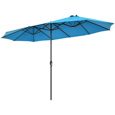 Tangkula 15Ft Double-Sided Patio Umbrella, Outdoor Extra Large Umbrella W/Hand-Crank System & Air Vents, Market Twin Umbrella W/ 12-Rib Sturdy Metal Frame for Poolside, Garden Backyard (Blue)