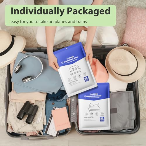 CxLoode 2 Pack Disposable Bed Sheets for Hotel, Portable Bedspread, Disposable Bedding Set with 2 Bed Sheet 2 Quilt Cover and 4 Pillowcase for Travel CxLoode