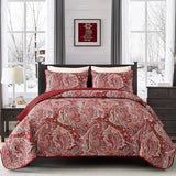 DJY Red Paisley Quilt Set California King Boho Bedspread 3 Pieces, Soft Lightweight Microfiber Coverlet Set Paisley Floral Pattern Bedding for All Season, 112"x96" DJY