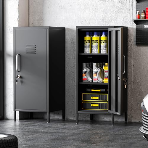 Black Metal Locker Cabinet, 35.4" H Home Office Storage Lockers, Vertical Steel Storage Cabinet with Locking Door and 2 Adjustable Shelves, Garage Tool File Cabinets for Home Office,Garage,Bathroom risuoge