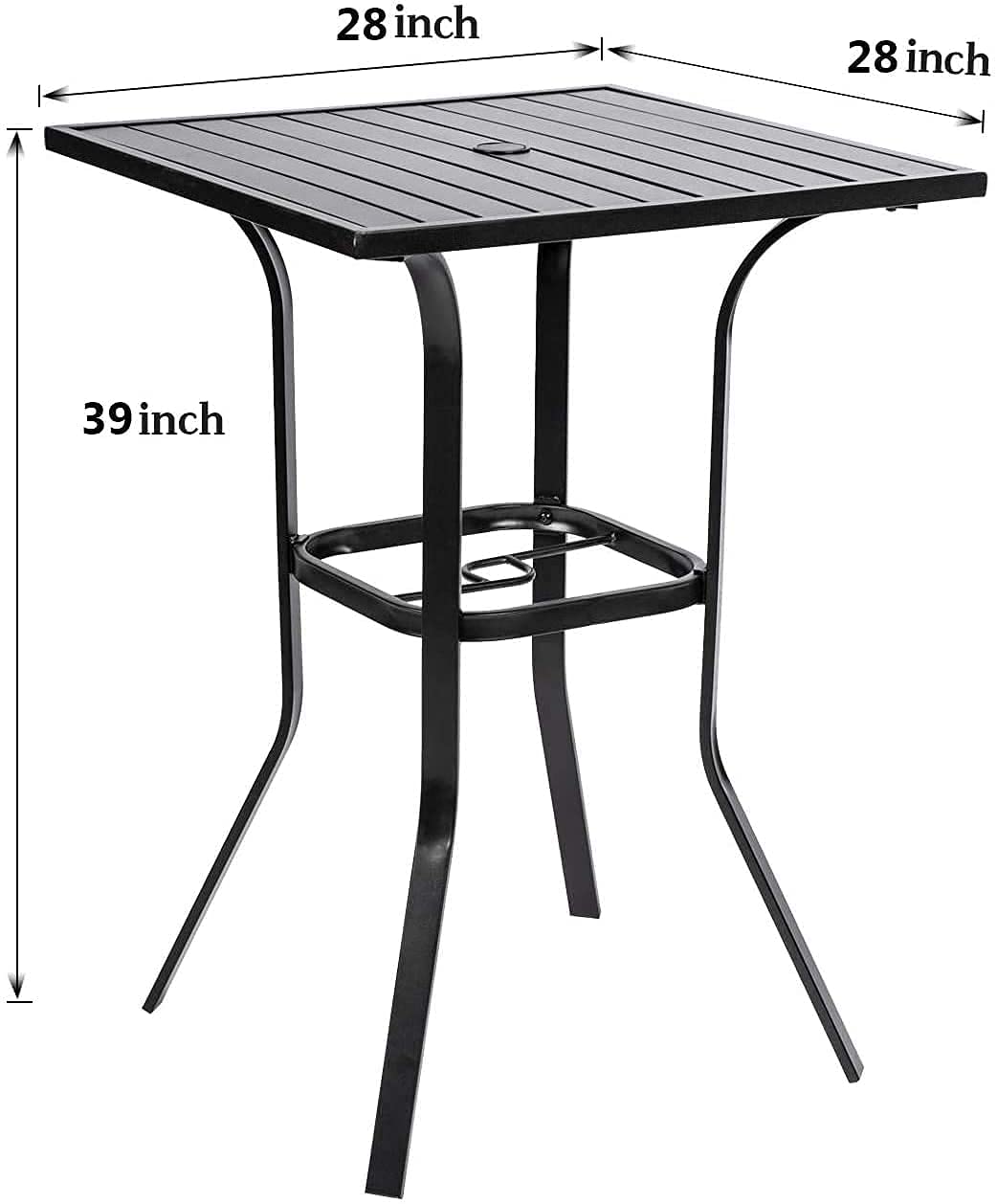 Oakcloud Patio Square Height Bar Table Outdoor Metal Frame Bistro Table with Umbrella Hole -39" Height Coating Old Craft,Rust and Weather Resistant,Classic Black Oakcloud
