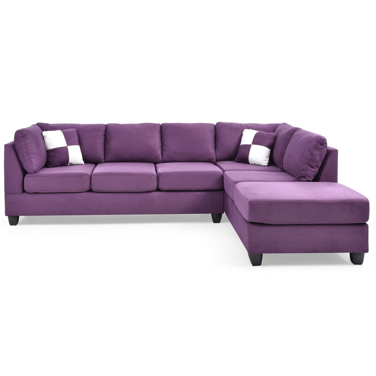 HomeStock Elegant Escape L-Shape Sectional Sofa with Button-Tufting, Removable Backs and Pocketed Coil Seating, Track Arm Style, Living Room Sectional Couch -111" D x 78" W x 34" H Purple HomeStock