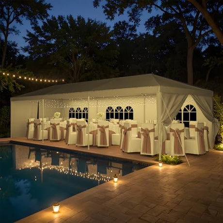 10'x30' Heavy Duty Party Tent - Waterproof Wedding Canopy with Removable Sidewalls, Event Gazebo Shelter for Outdoor Gatherings (White) Flamaker