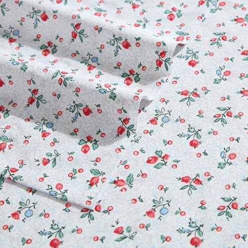 Laura Ashley - Twin XL Sheet Set, Super Soft Cotton Percale Bedding Set with Matching Sham, Oeko-Tex Certified (Aylesmore Ditsy Red, Twin XL) Laura Ashley