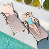 ZZWHOM Chaise Lounge Chairs Outdoor Set of 2, Comfy Outside Wicker Patio Pool Lounge Chair w/ 5 Adjustable Back Angle, Cup Holder, Thicken Cushion