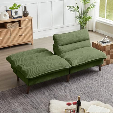 Enobala Convertible Futon Sofa Bed, Modern Folding Futon Couch with 3-Level Adjustable Backrest, Sleeper Loveseat Sofa Recliner Couch for Living Room Apartment, Green Enobala