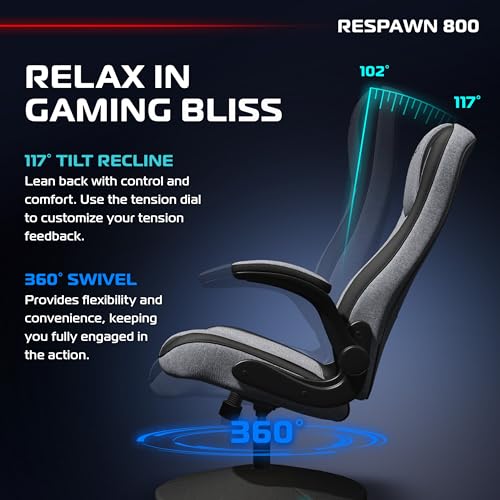 RESPAWN 800 Gaming Chair Floor, Swivel Rocker Gaming Chair, High Back Ergonomic Floor Gaming Chair for Kids and Adults, Gaming Recliner, Floor Rocker Chair with Armrests - Grey Fabric RESPAWN
