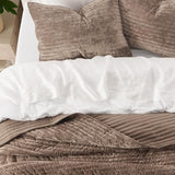 EVERGRACE Velvet Quilt Set Queen Size, Luxurious Soft Striped Channel Bedding Set, Lightweight Velvet Comforter for All Season, Oversized Bedspread Coverlet with 2 Matching Shams, Mocha Brown EVERGRACEHOME