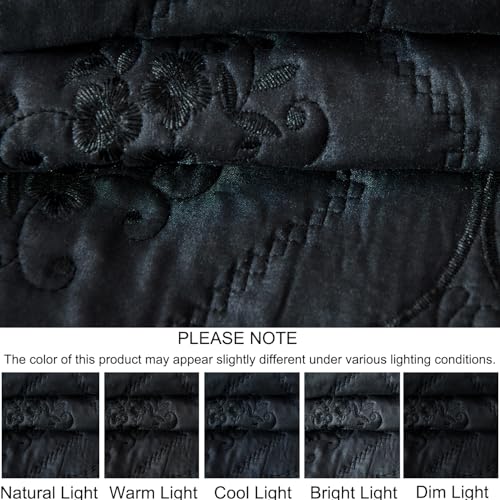 Cmfshape Floral Embroidery Quilt Set,3 Pieces Queen Quilt Bedding Set,Classic Diamond Pattern Quilts,Ultra Soft Lightweight Reversible Bedspread Coverlets for All Season(Black,90"x90") Cmfshape