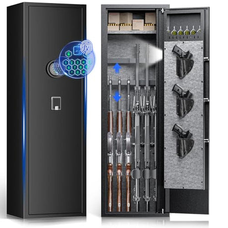 5-7 Gun Safes，Fingerprint Gun Safe for Home Rifles and Pistols with 3 Pistol Bags, Quick Access Gun Cabinets with Silent Mode, Type-C Port and Dual Alarm System for Rifles and Shotguns QIRANUI