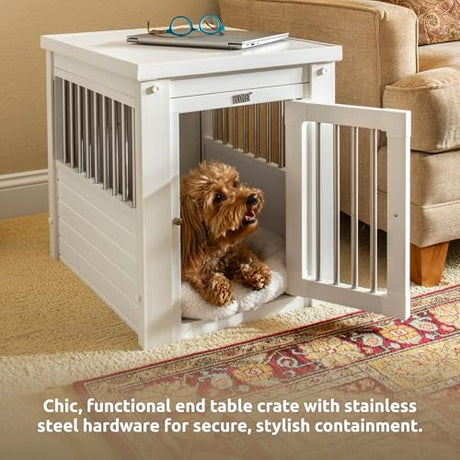 New Age Pet ECOFLEX InnPlace Dog Crate & End Table, Indoor Furniture Style Pet Kennel for Small, Medium, Large & XL Dogs, Durable Composite, Antique White, Small New Age Pet