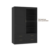 GOSROMS Armoire Wardrobe Closet with Sliding barn Door，Wardrobe Cabinet with 4 Storage Drawers and Hanging Rail,Freestanding Wooden Closet for Bedroom (Black) GOSROMS
