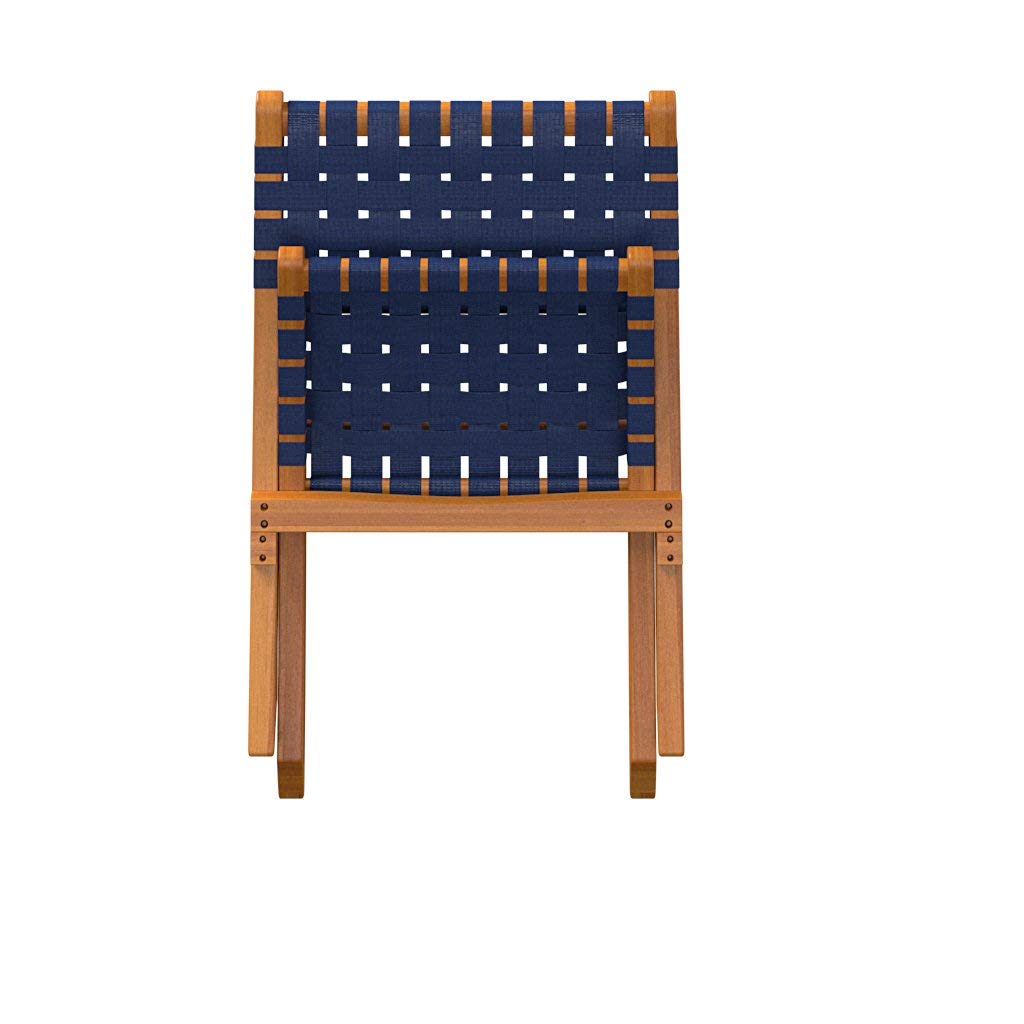 Patio Sense 63636 Sava Indoor Outdoor Folding Chair All Weather Wicker Low Slung Portable Seating Solid Acacia Wood Woven Seat Back Seat Indoors Porch Lawn Garden Fishing Sporting - Navy Blue - WoodArtSupply