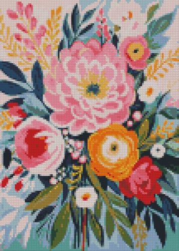 MjhRcll Flowers Stamped Cross Stitch Kits,Flowers in Vase Cross Stitch Ornament Kits for Adults Beginners, Counted Embroidery Needlepoint Kits Home Decor 12x16 Inch MjhRcll