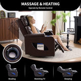 Zuacs Power Recliner Home Theater Seating with Cooling Cup Holder and Massage Heating, Blue Color Ambient Lighting Recliner Chair,Movie Sofa with Tray Table, USB Charging & Manual Headrest, Brown