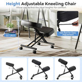 Goplus Kneeling Chair, Upholstered Mobile Desk Chair w/Adjustable Height, Thickened Sponge Cushion, 4 Lockable Universal Wheels, Office Home Padded Stool with Angled Seat, Black (1) Goplus