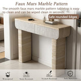 Mcltopz 47.2" Faux Mars Marble Pattern Console Table with 2 Drawers, Skinny Long Sofa Table Behind Couch with Rounded Edges, Wooden Narrow Sofa Table Hall Table for Living Room Foyer Entrance, Marble Mcltopz