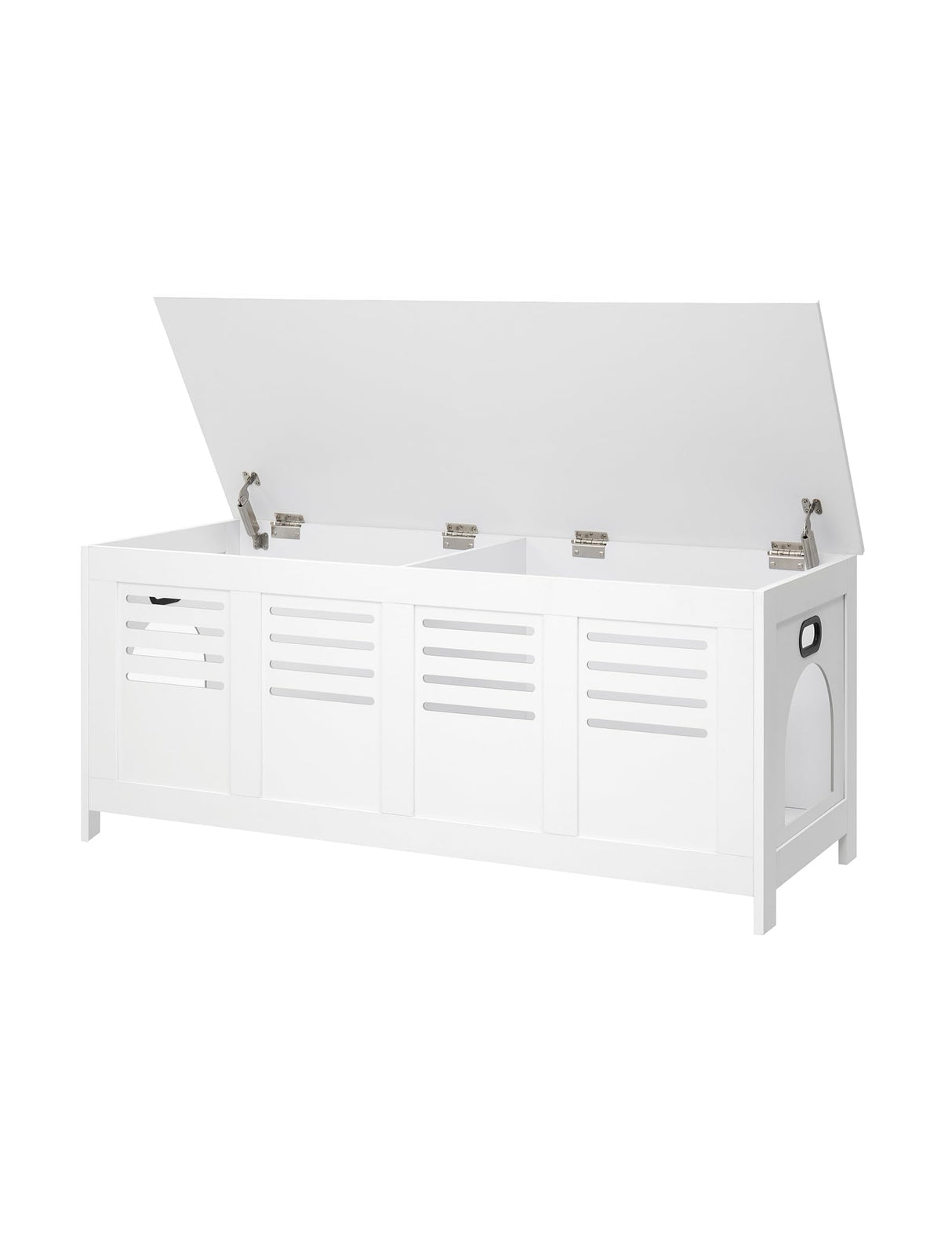 DINZI LVJ Litter Box Enclosure Furniture for 2 Cats, Top Opening Hidden Litter Box with Double Rooms, Dual Cat House with Good Ventilation, 47.2" Wooden Cat Washroom, White DINZI LVJ