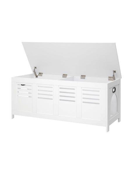 DINZI LVJ Litter Box Enclosure Furniture for 2 Cats, Top Opening Hidden Litter Box with Double Rooms, Dual Cat House with Good Ventilation, 47.2" Wooden Cat Washroom, White DINZI LVJ