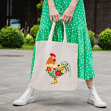 Louise Maelys Embroidery Kit Canvas Tote Bag for Beginners,Cross Stitch Kits for Adults,DIY Needlepoint Include Rooster and Flower Pattern,Women Shopping Reusable Grocery Bags