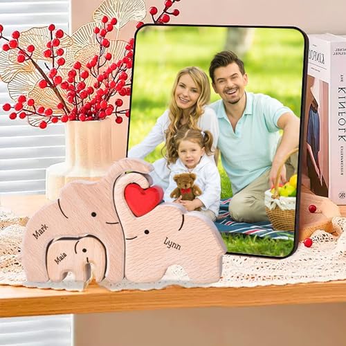 Personalized Wooden Bear Puzzle with 2-8 Names Custom Family Name Puzzle Customized Wooden Puzzle Gifts for Christmas - WoodArtSupply